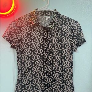 Belle Du Jour Black & White Floral Geometric Short-Sleeve Button-Up Shirt